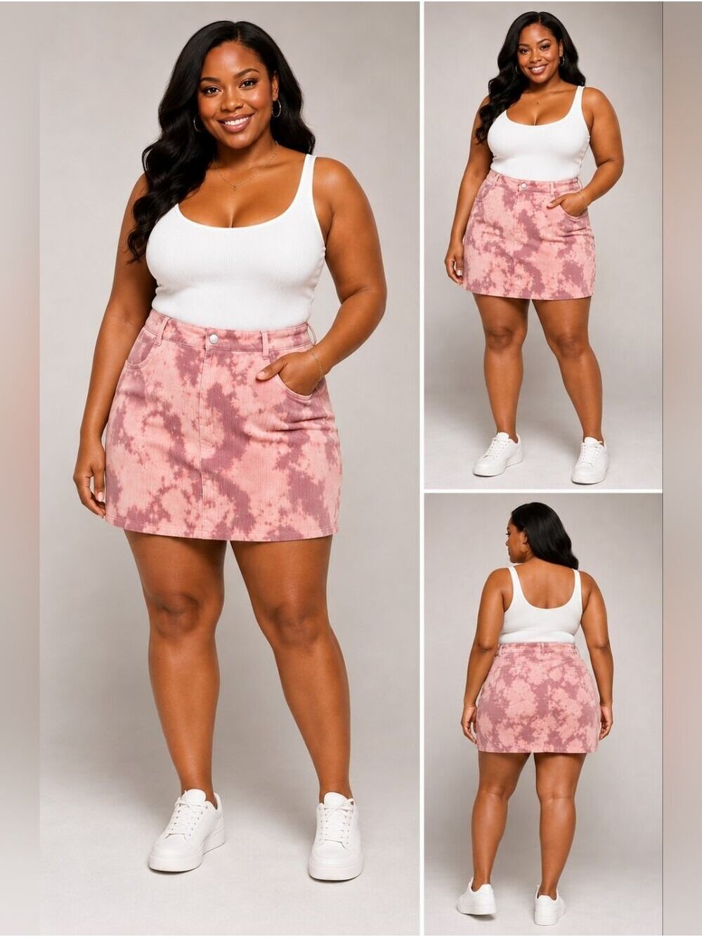 Le Lis Tie Dye Print Corduroy Mini Skirt | Soft Pink Tie Dye | Size L
